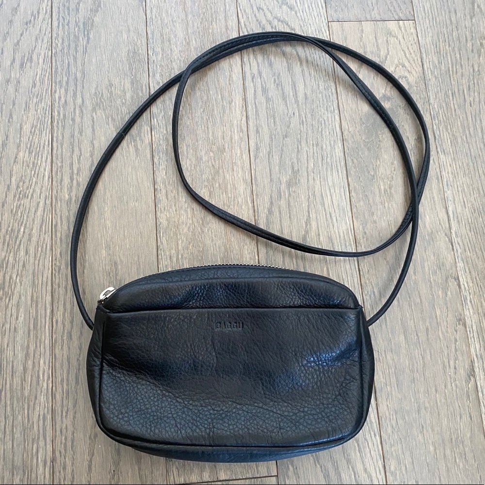 Baggu black leather mini crossbody purse